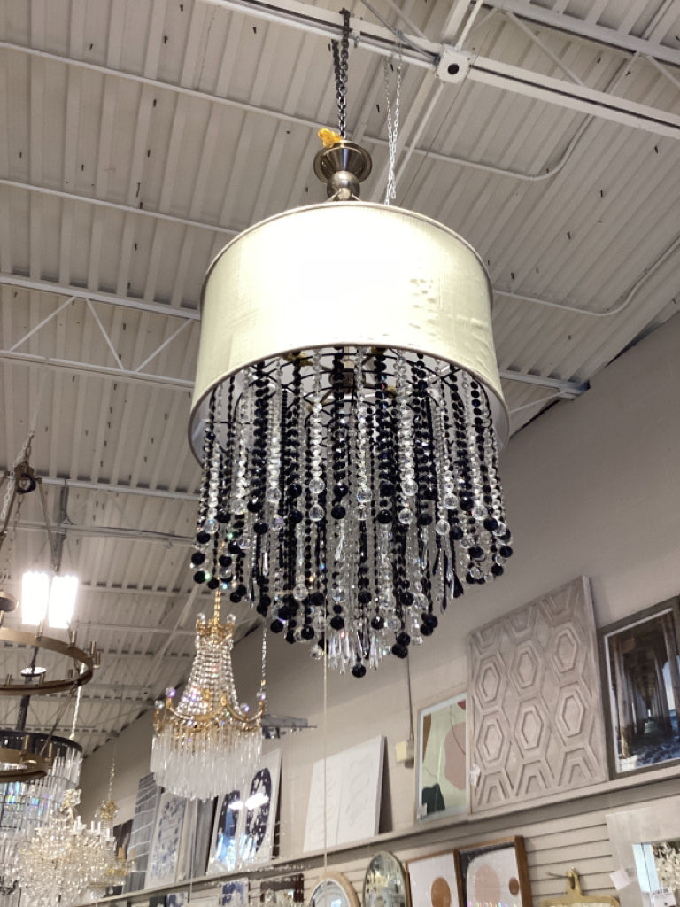 Possini Euro Design Black Crystal & Crystal 30" Wide 36" H with beige Drum Shade