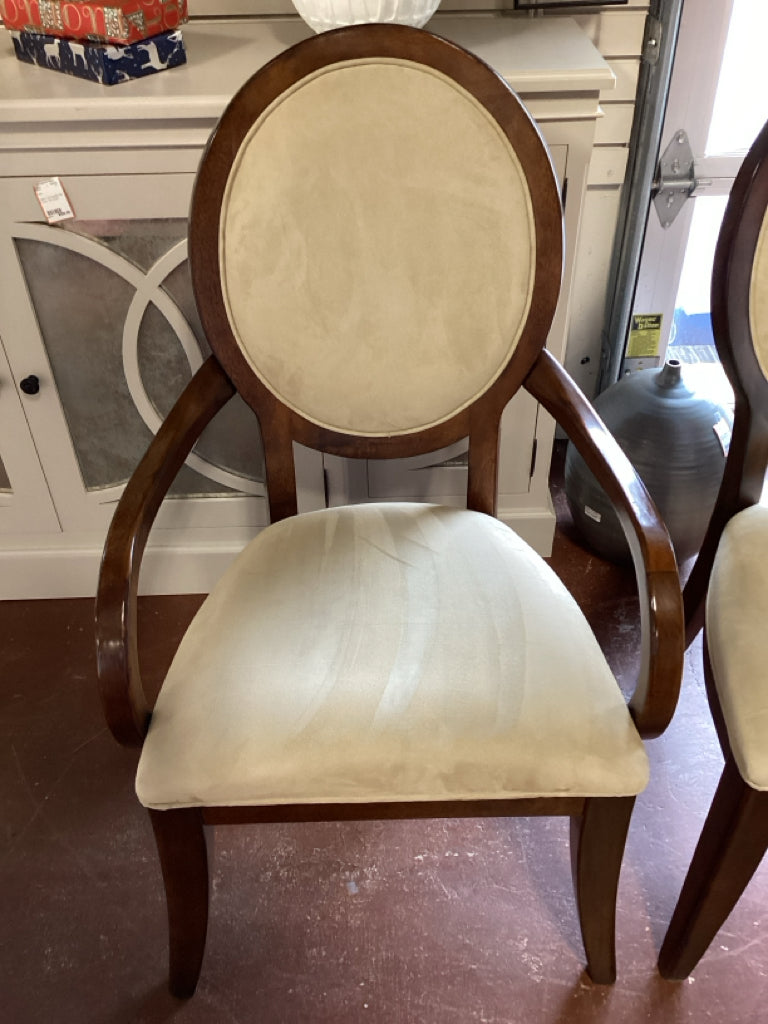 Dining Chairs / SET of 6 / 4 side 2 arm/ mahogany / beige microsuede