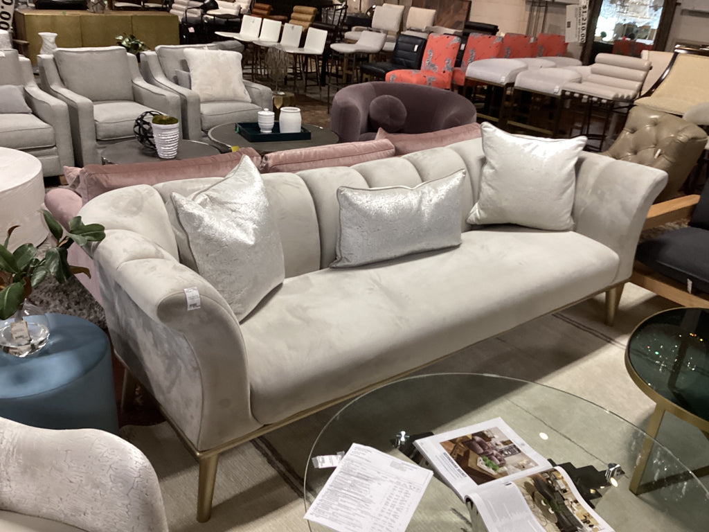 Michael Amini Cream Velvet Sofa 100x35.5x33 as found