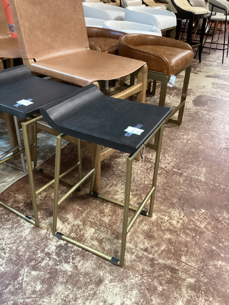 MERCANA Givens 24.25 H Brown Wood Seat Gold Metal Frame Stool 67852 4R2X7WL2