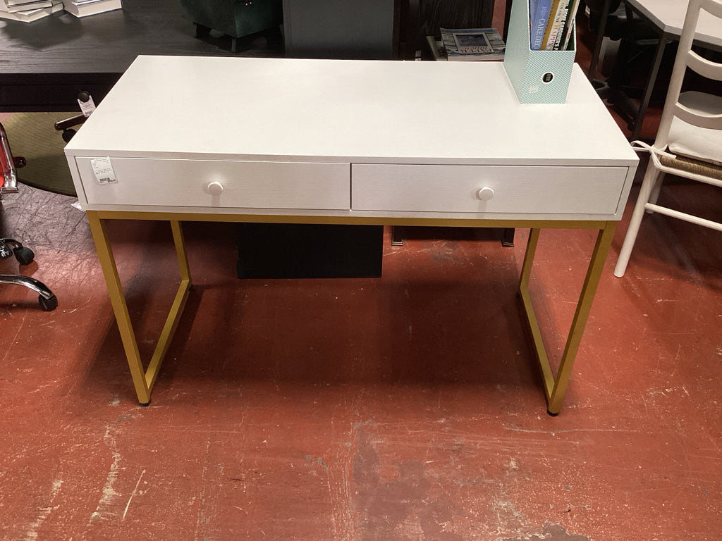 TOV Modern 2 Drawer White Textured Finish with Gold Metal Base 47" W X 22"D X 32