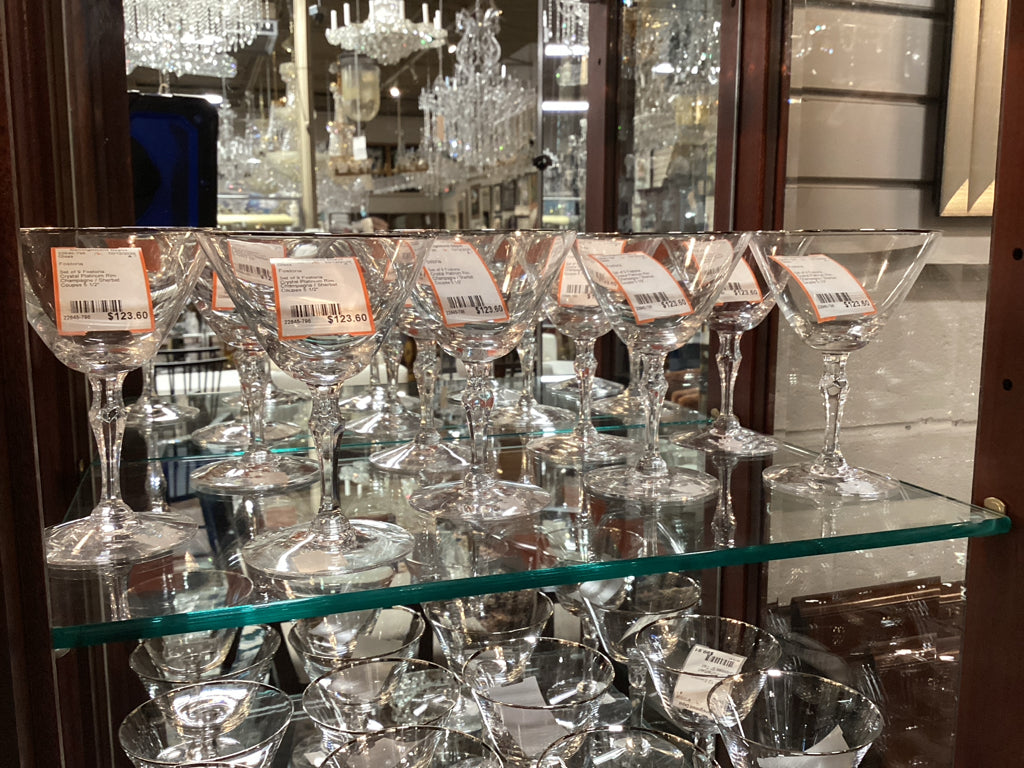 Set of 9 Fostoria Crystal Platinum Rim Champagne / Sherbet Coupes 5 1/2"