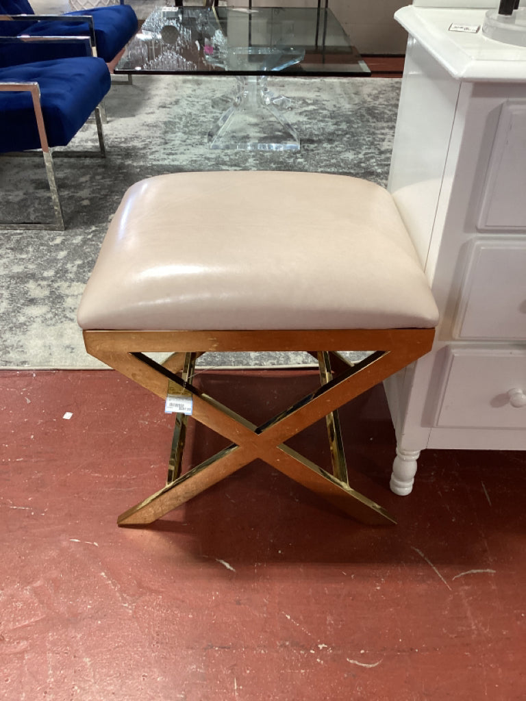 Batchcraft  Audrey Bench / gold metal cross leg base / (as found)
