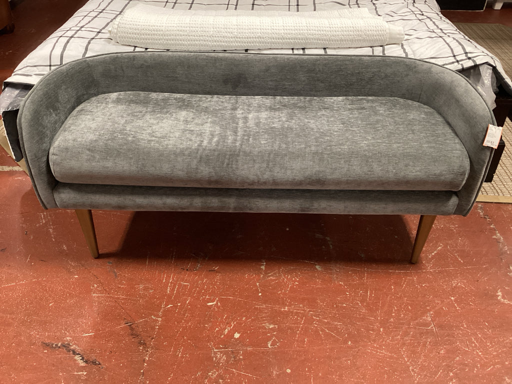 West Elm Celine Bench in Pewter w/ Gold Metal Legs 52"W x 18"D x 23.5"H