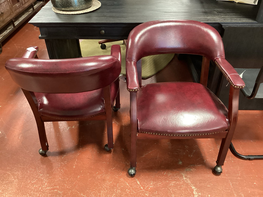 Nostar Office Chair / burgandy leather captains chair w/ casters PAIR