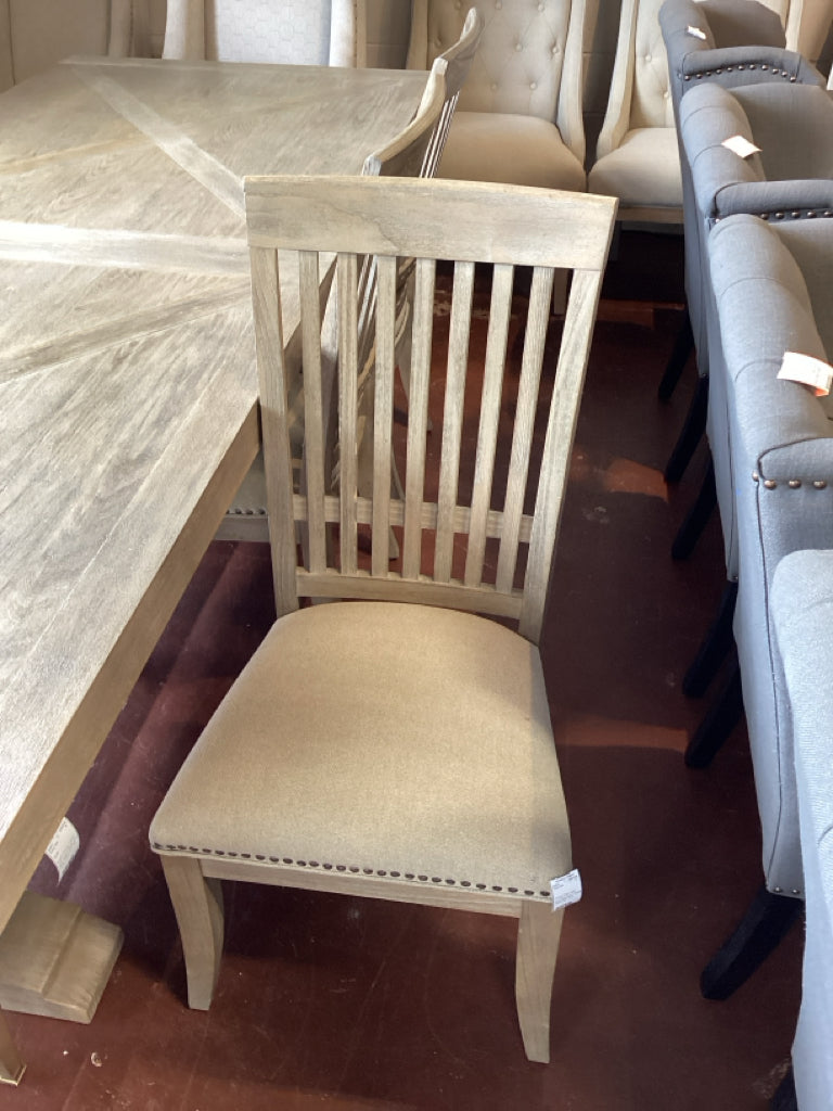 Dining Chair/ light wood slat back / beige seats/ SET of 3