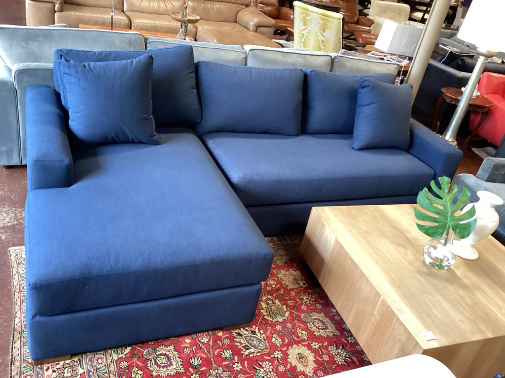 Modern Denim Blue Upholstered Chaise Sofa 104" X 65" 31" with Pillows