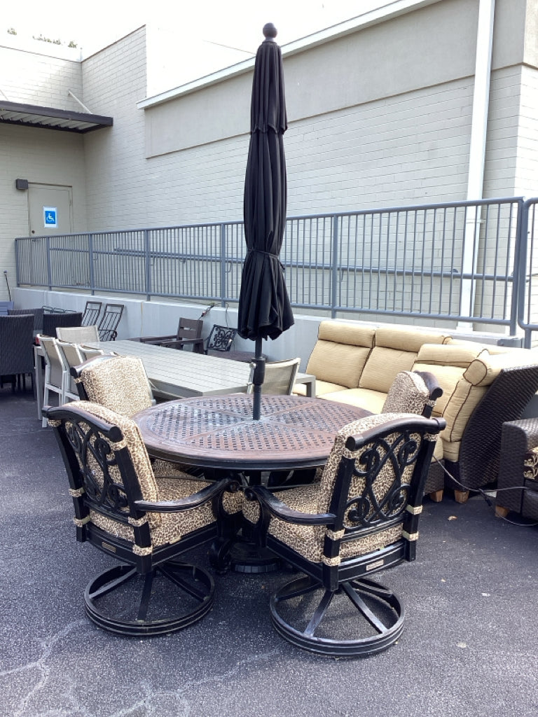 Tommy Bahama Kingstown Sedona outdoor dining table 4 chairs & umbrella SET