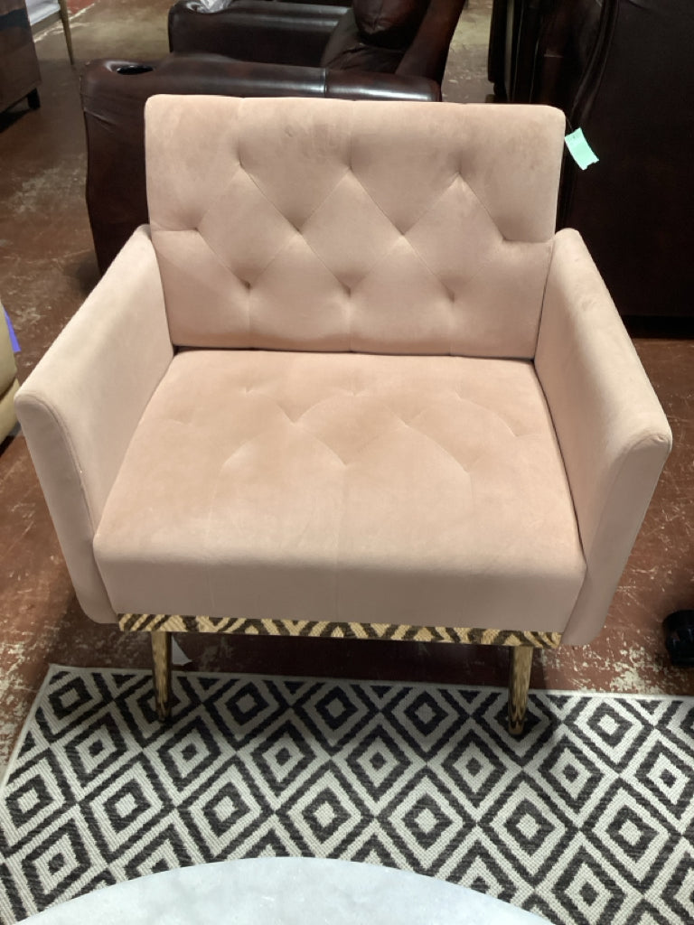 Blush Tufted Velour Arm Accent Chair