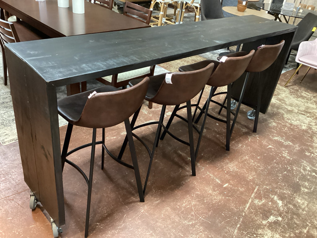 Console Table / Rustic rolling bar/console table / black 91w x 18d x 40.5 hi