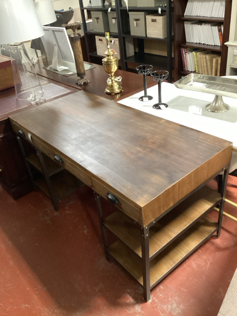 World Market Teagan Desk/ wood & iron industrial 3 drawer 60 x 28 x 31 high