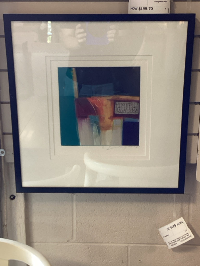 Ann Dergara Art/ abstract mixed media s/n / black frame 24 x 24