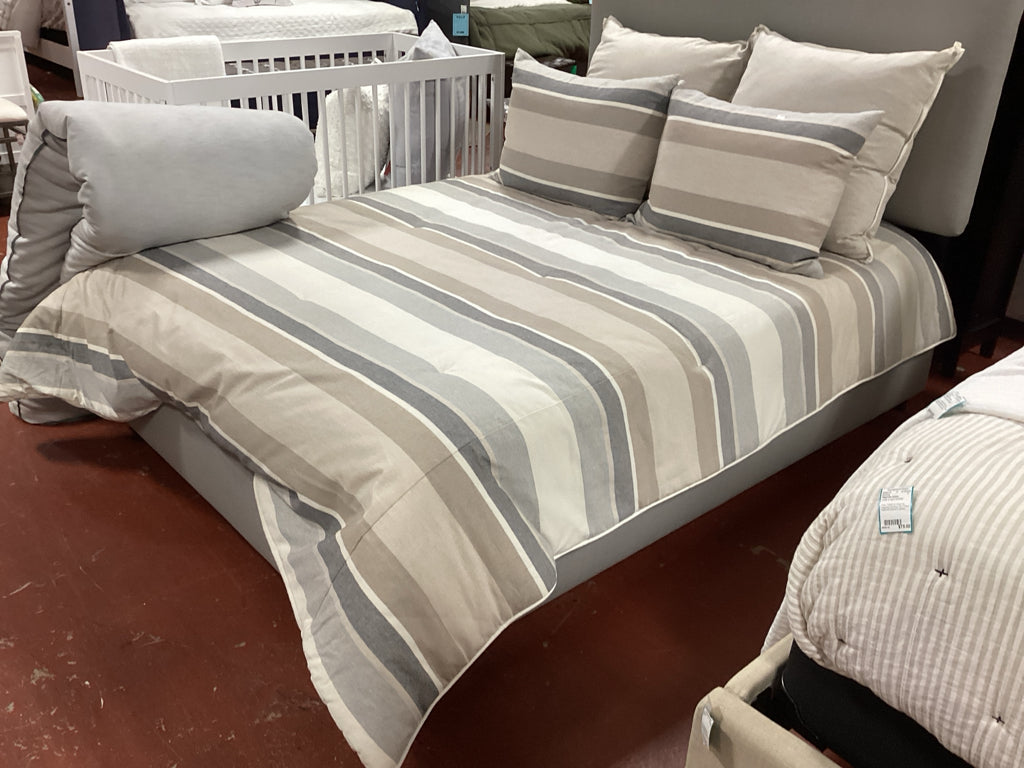 FULL Thom Filicia Khaki Linen w Sage Stripe Trim, Comforter & 2 Euro SET