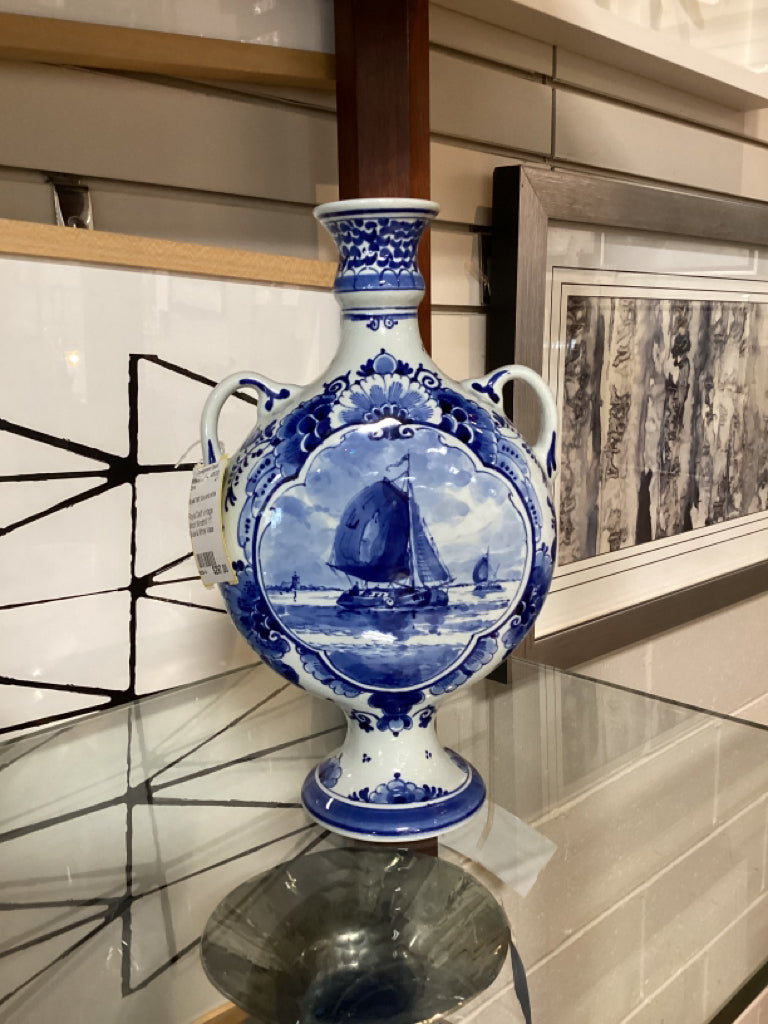 Royal Delft Vintage Moon Windmill 11" Blue & White Vase