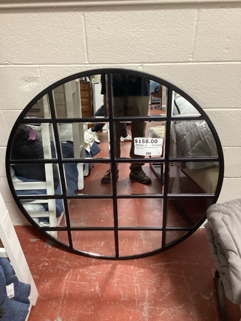 Round 40"  Beveled Window Mirror Black Frame