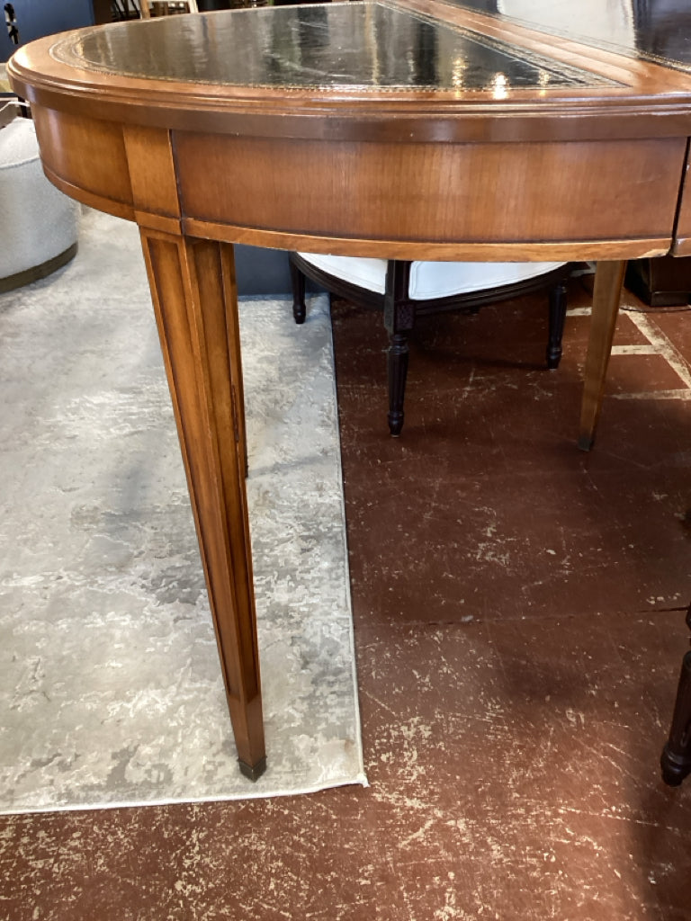Antique Leather Top Table w/ Tapered Legs & Three 12" Leaves 38"D x 30"H