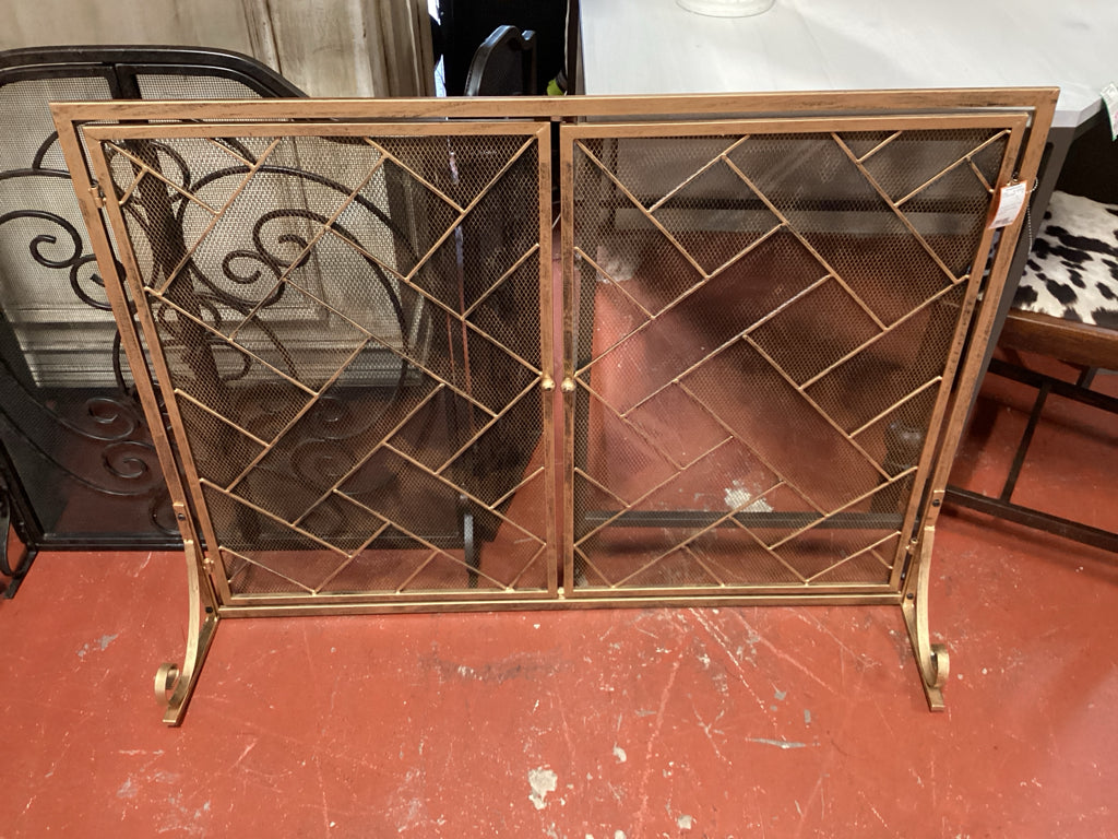 Geometric Gold Tone Fire Place Screen 44x33.5