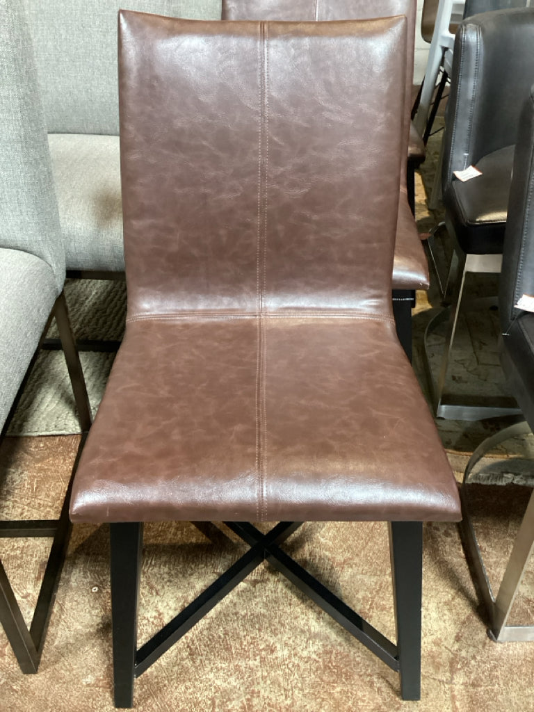 Brown Faux Leather Dining Chair 16x14x34 PAIR