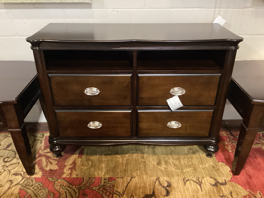 Dark Cherry Media Chest w/ Four Drawers & Open Top Shelving 49"W x 19"D x 36.5"H