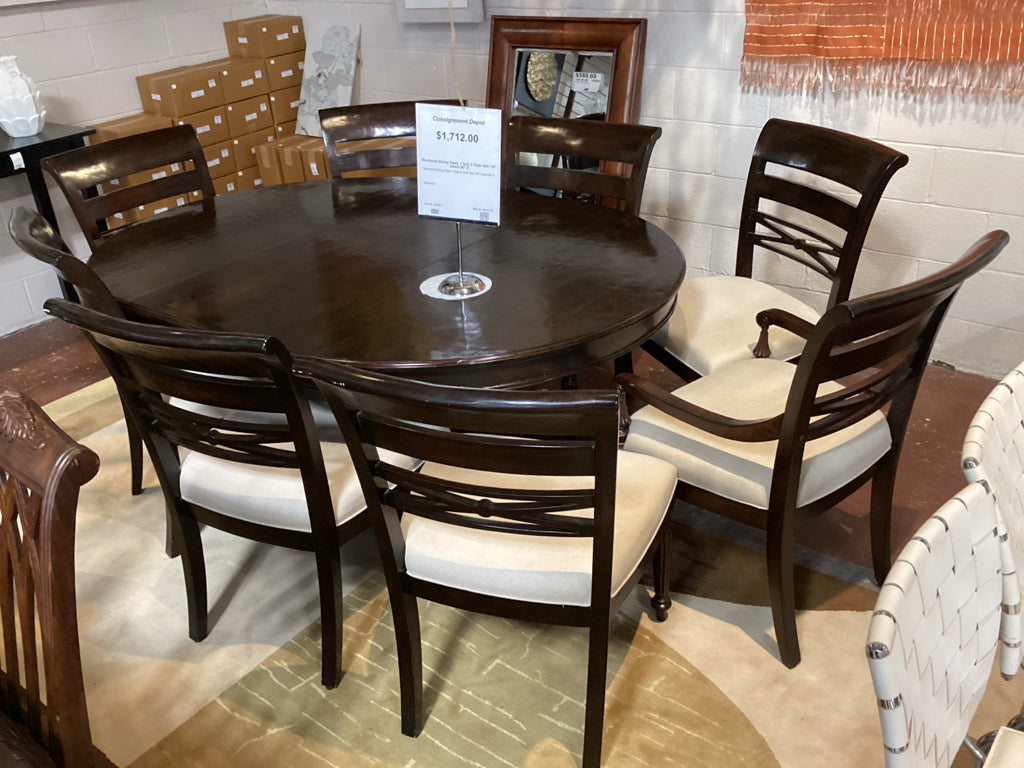 Bernhardt Dining Table, 1 leaf, 8 Chair Set / 54" round 20" lf
