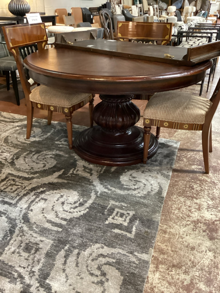 Frontgate Mahogany Round Carved Pedstal Base Dining Table 54" with (one) 20" L