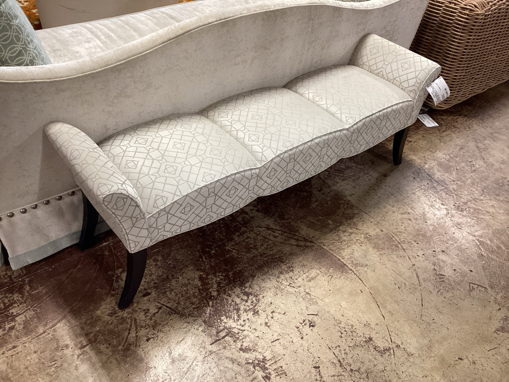 Custom Hollywood Regency Style Scalloped Upholstered Bench in Neutral Geographic