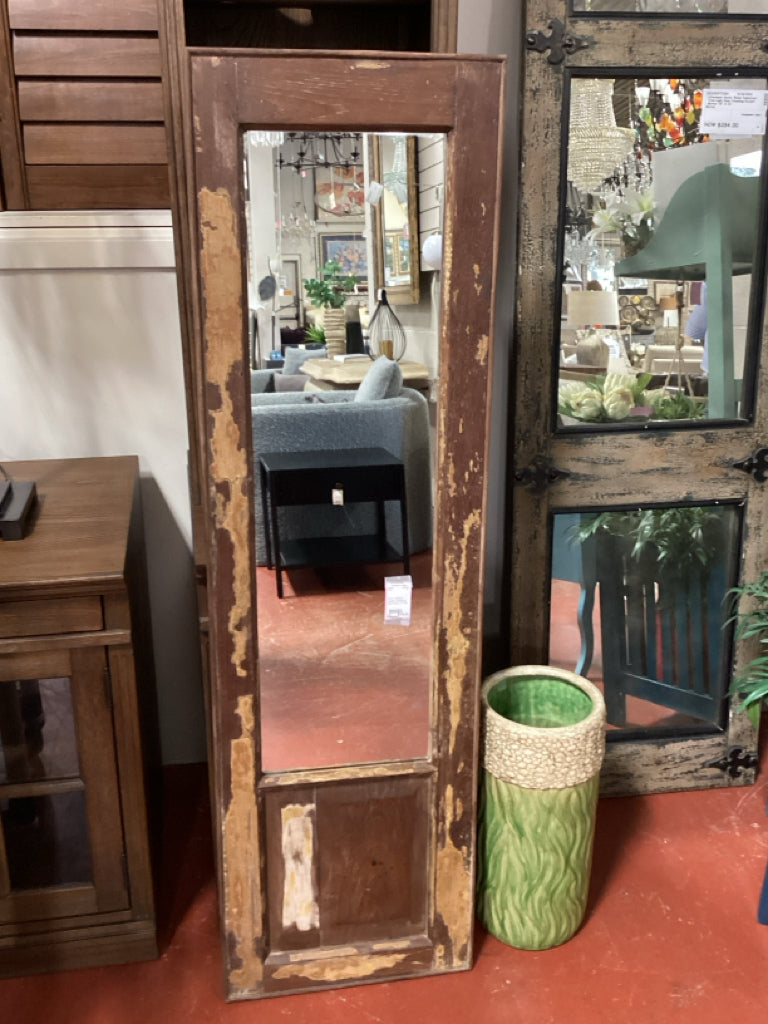 Mirror / antique wooden distressed door mirror / 17 x 58