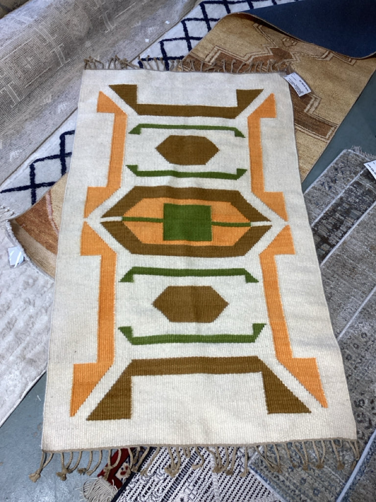 Royal Lesotho Hand Woven Mohair/Wool Rug-Tapestry 36x62 Wht/Yellow/Brown