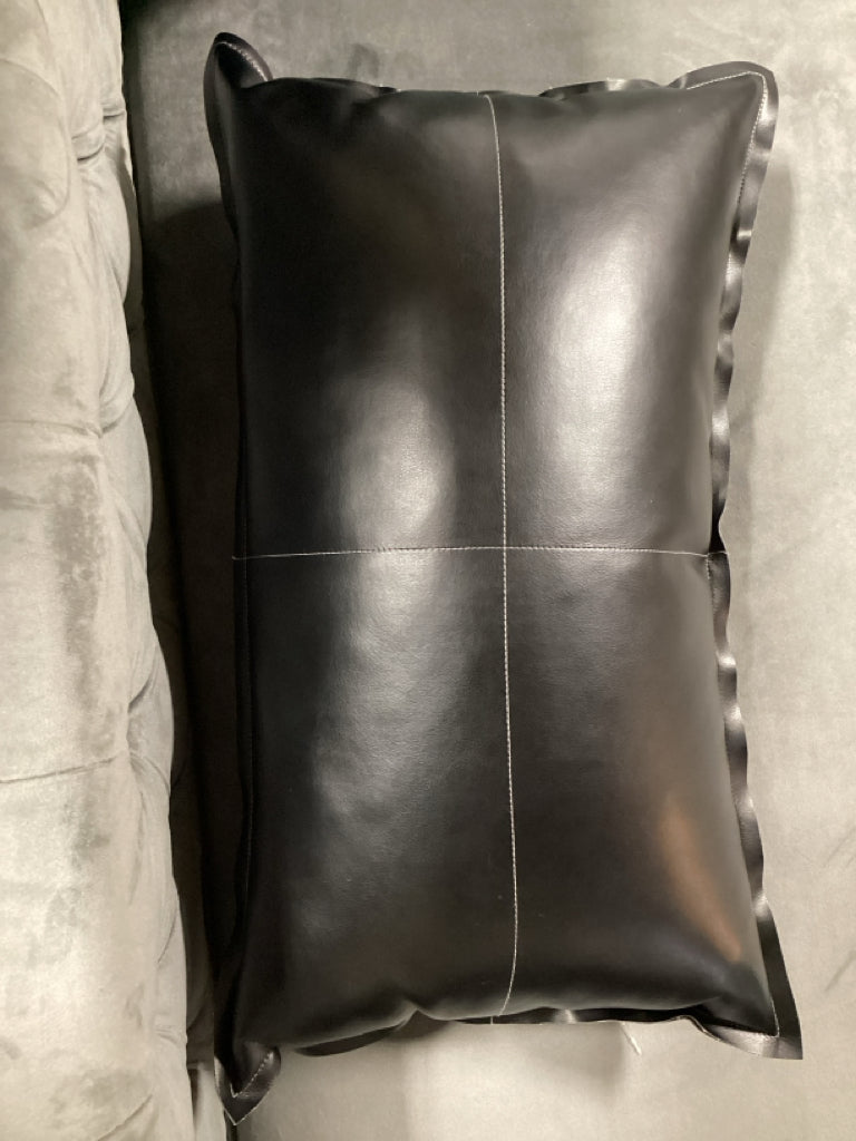 Black Barclay Butera Faux Leather Lumbar Pillow