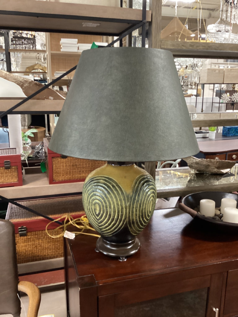 Italian ceramic yellow + green lamp/ green shade