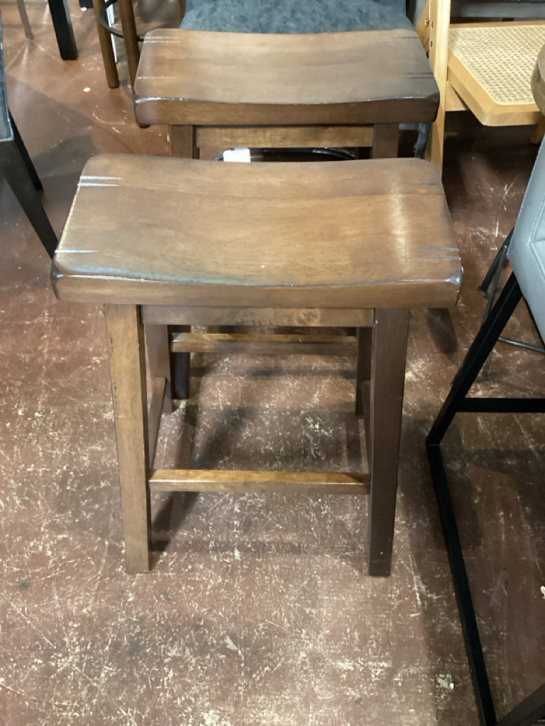 PAIR Coaster walnut saddle counter Stools 24" high