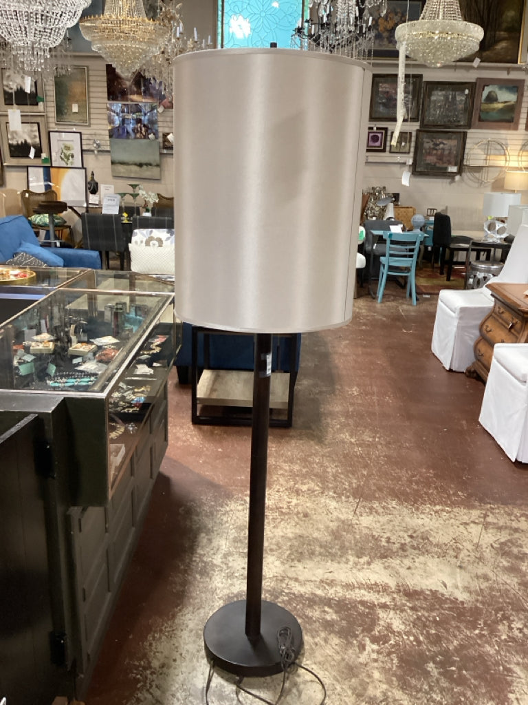 Contemporary Floor Lamp Espresso Wood/Metal Finish with Oversized Drum Shade 6