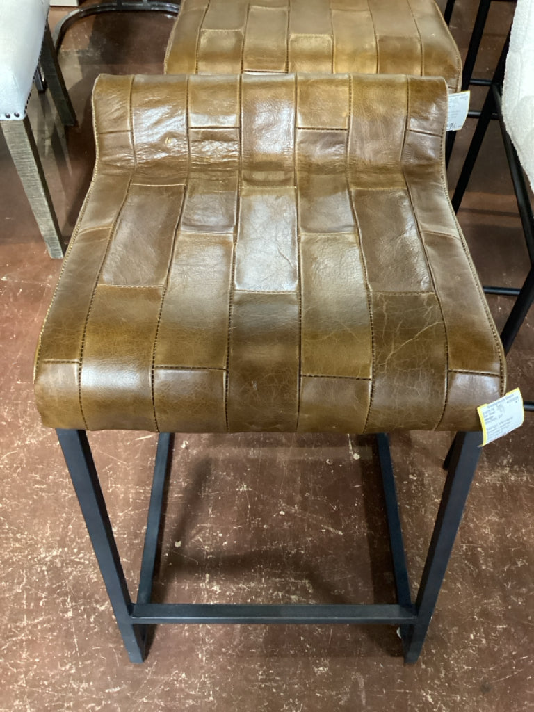 Mango Vendara Brown Leather Counter Stool 24x16x16