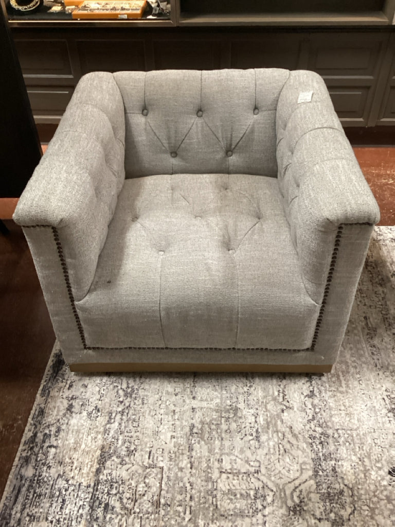 Four Hands Maxx Swivel Chair, Manor Gray, nailhead trim, 33.5x26x27