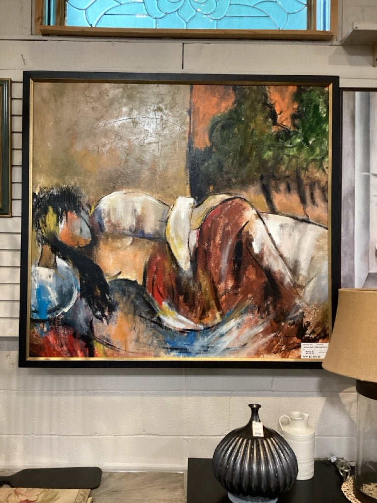Helen Zarin Art / Impressionistic abstract figure / black frame 55 x 51