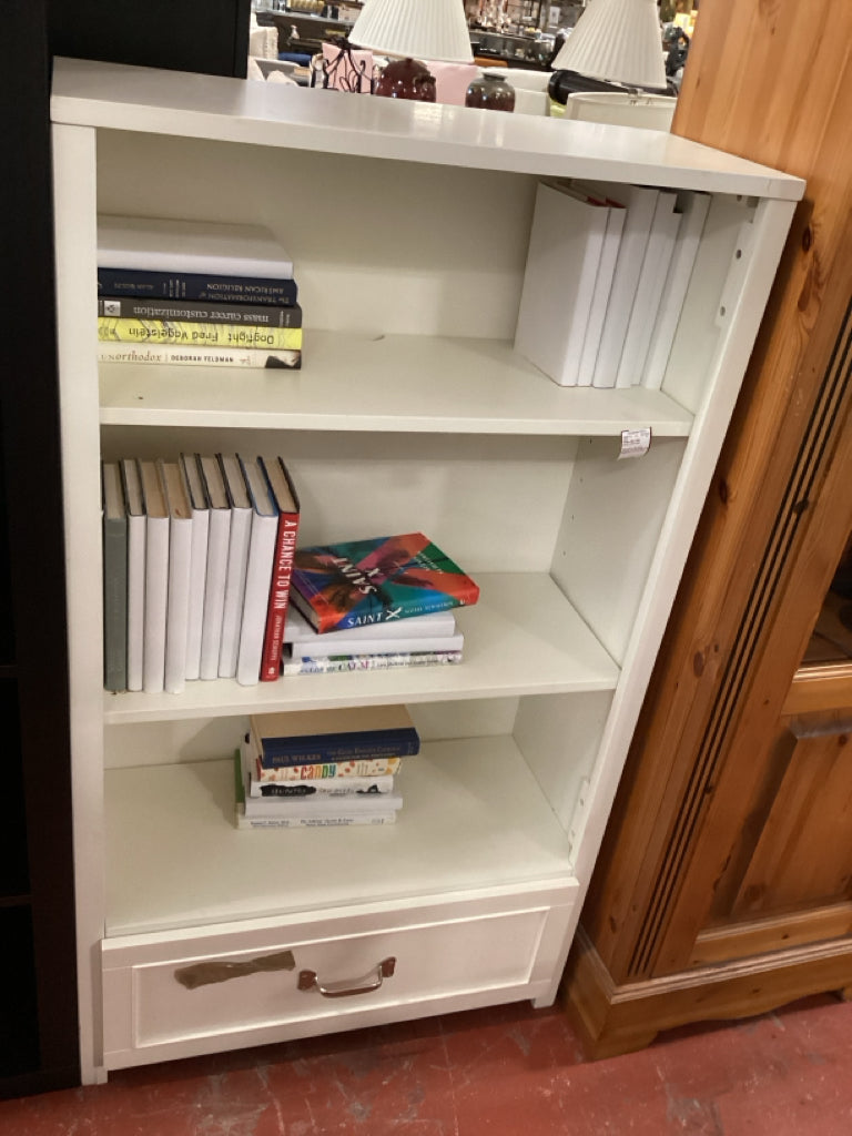 Pottery Barn Kids White Bookcase -Two Shelves & One Drawer 30"W x13" D x 50" H