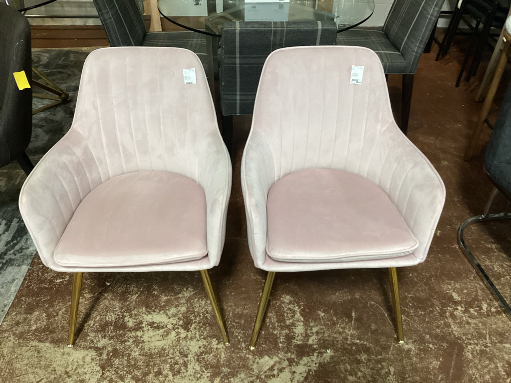 Artechworks pink velvet arm chairs / gold metal legs 23 x 22 x 33 high PAIR