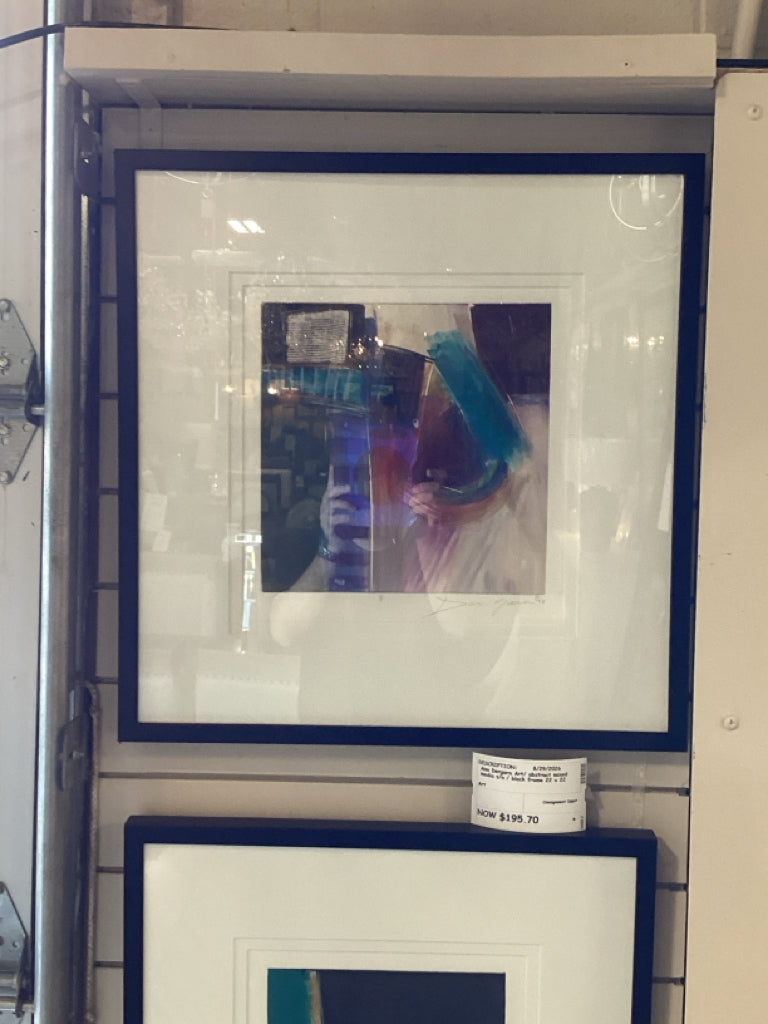 Ann Dergara Art/ abstract mixed media s/n / black frame 22 x 22