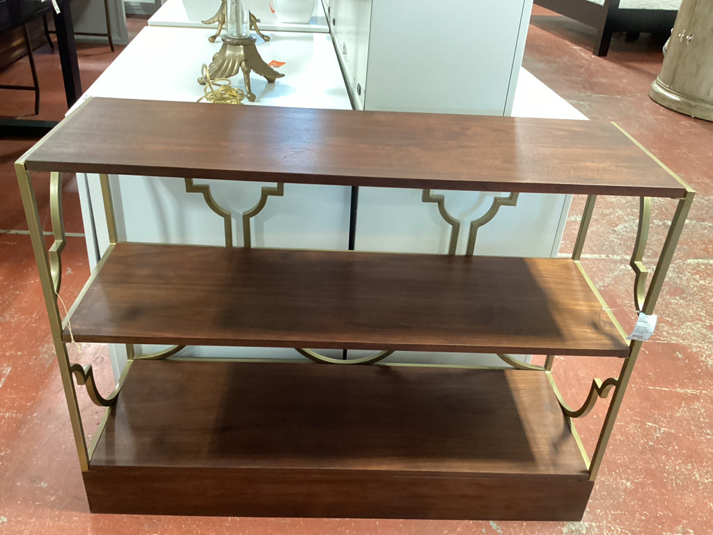 Ballard Design Jolene Bookcase / wood & gold metal 43 x 15 x 32 high