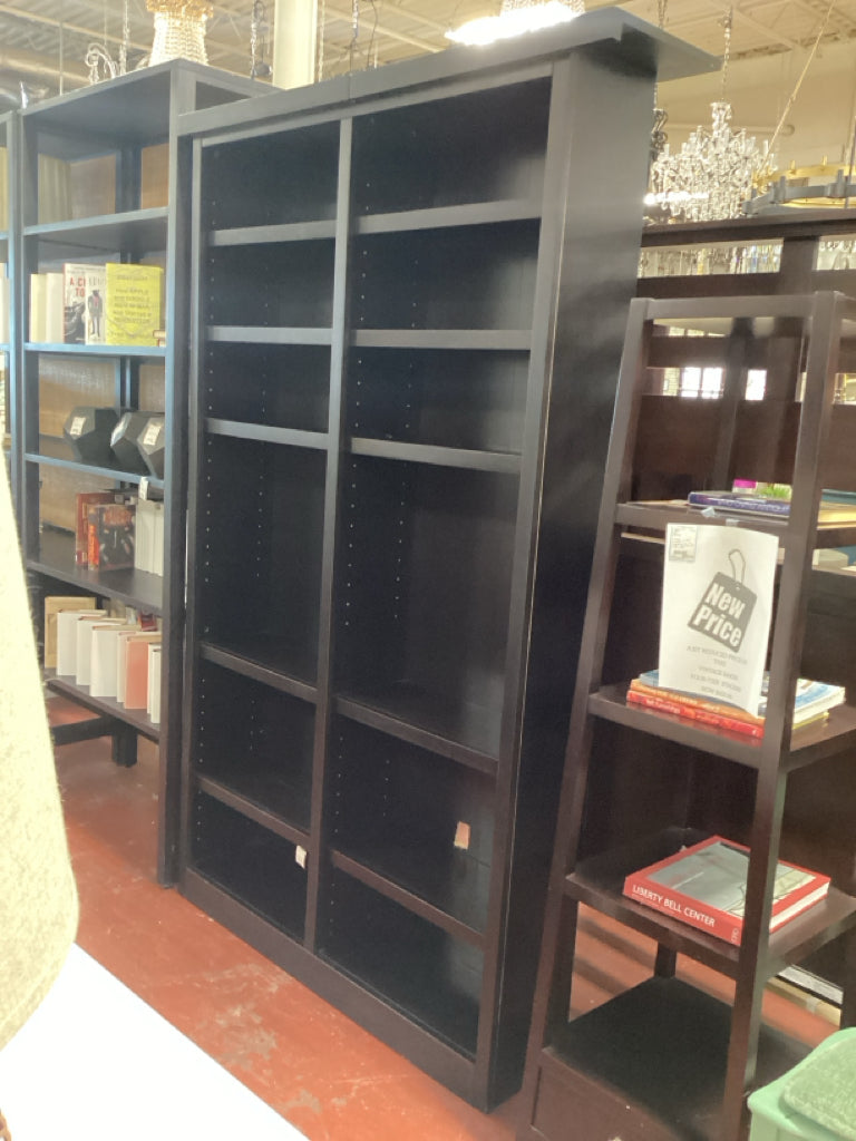 Bookcase/ black double bookcase / 48 x 11 x 84 high AS FOUND