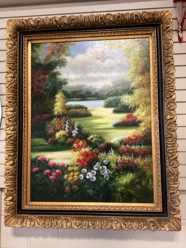 Vibrant Outdoor Landscape Scene By Kensett Gold Ornate Frame 41" W X 51" T