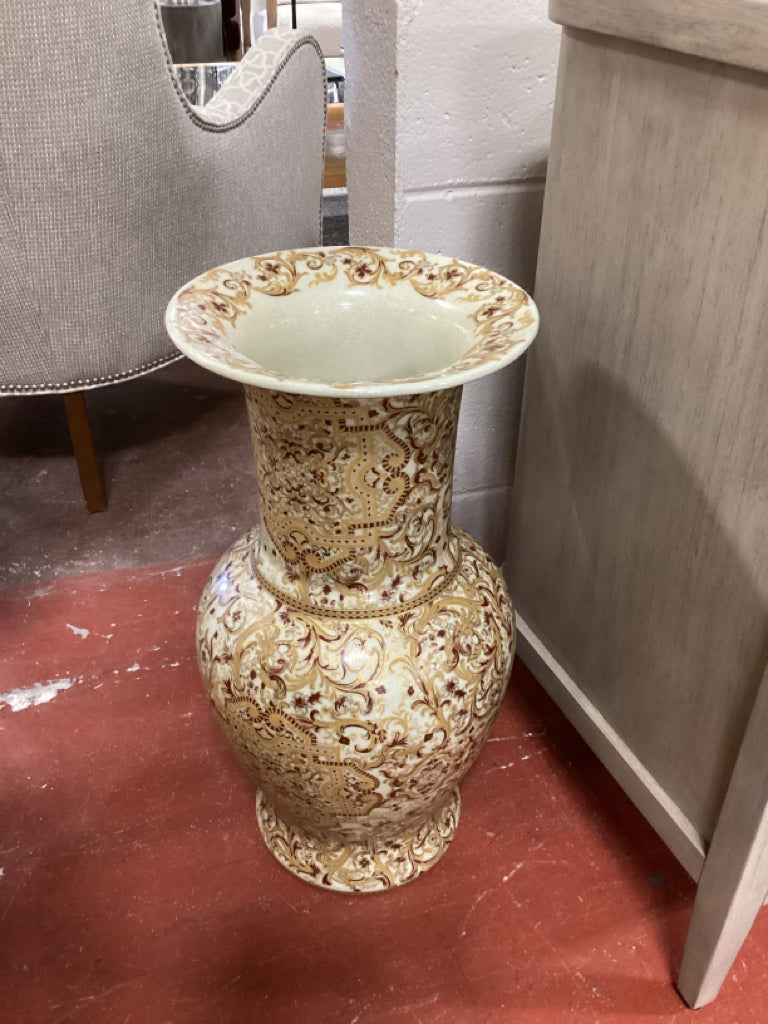 24" Vintage Amita Oriental Vase cream, maroon and gold design
