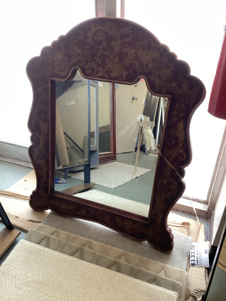 Vintage Hand Painted Arched Decorative Mirror 36" X 29"