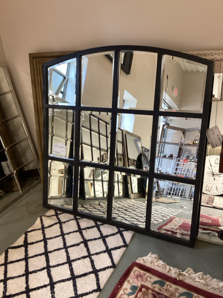 Ballard Design Arched Windowpane Mirror - Black Metal Frame 48" X 49"