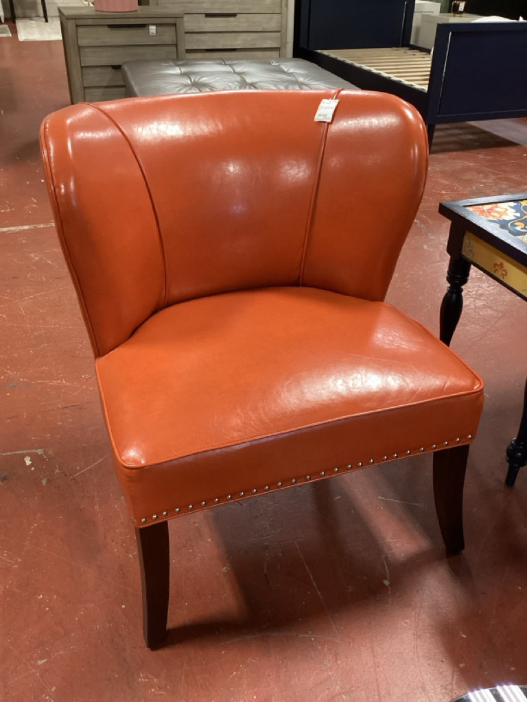 Chair / orange leather accent chair 30 x 30 x 32