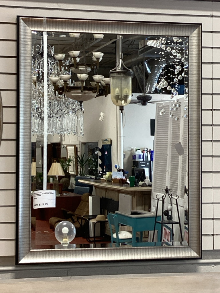 Contemporary Wall Mirror Brushed Silver Frame