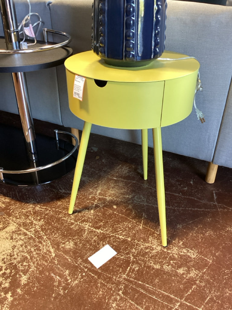 Williams Sonoma Mitzi nightstand / yellow 1 drawer 16" round 24 high