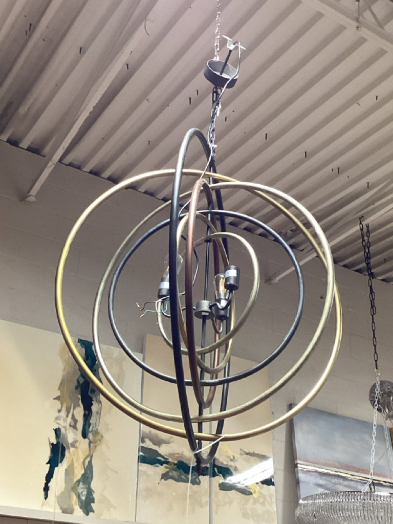Large Metal Rustic Orb Chandelier-33"W X 44" H 3- Candle Style Lights