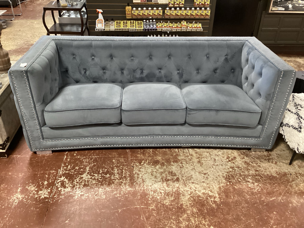 Roland 80" Grey Velvet Square Arm Sofa