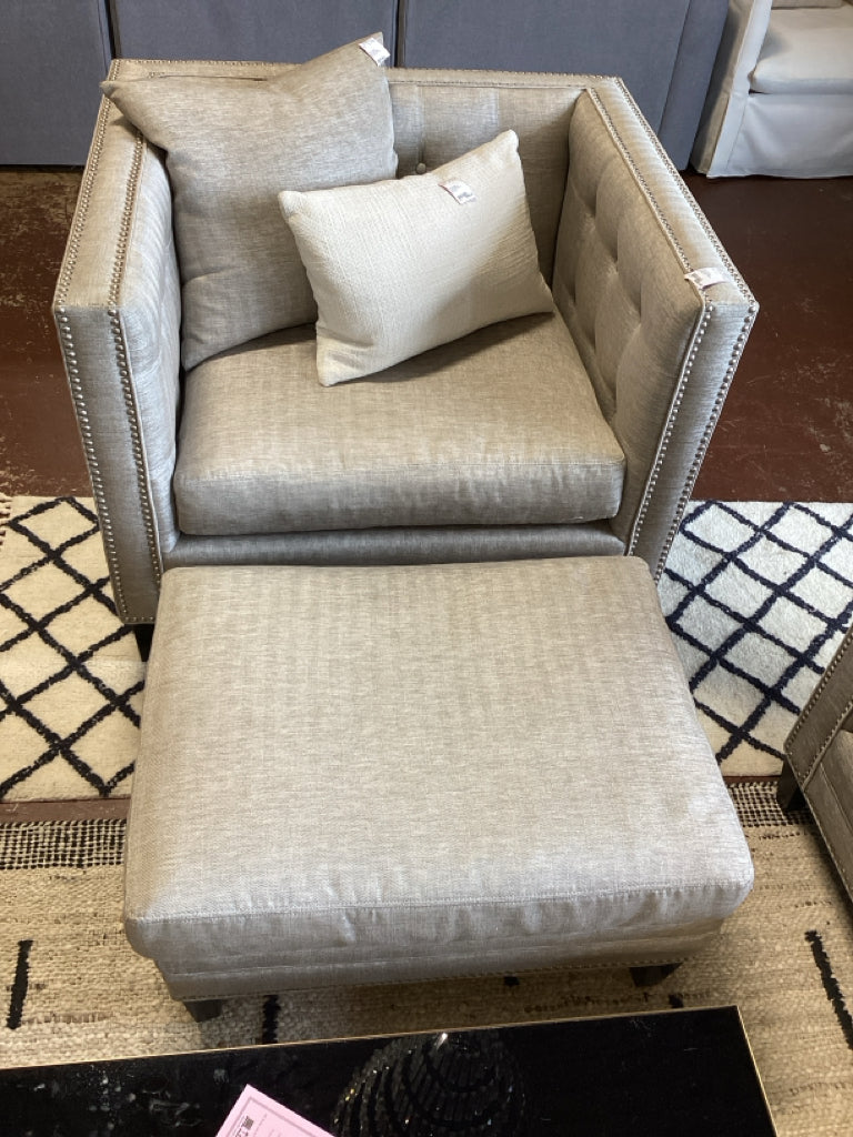 Chair/ DesignerTuxedo style beige tufted chair & ottoman 39 x 34 x 31